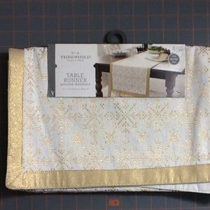 Table Runner Gold/White Fully Lined 14 x 72 in